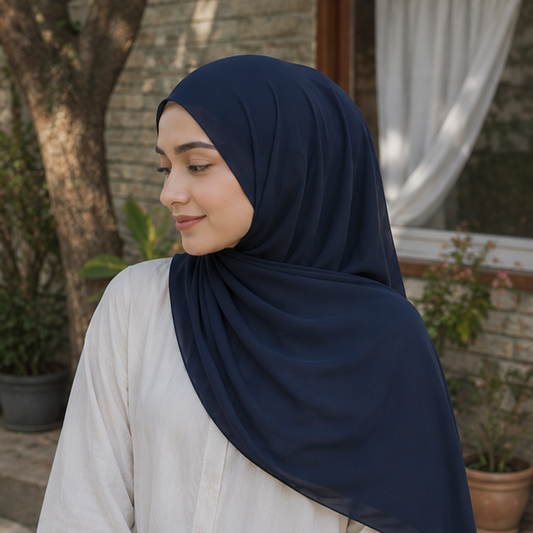 Navy Blue Liquid Chiffon Hijab