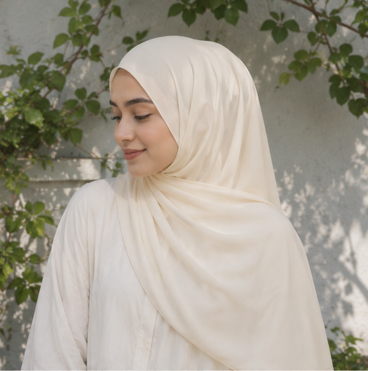 Creamy White Liquid Chiffon Hijab